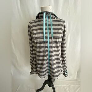 LUKKA Hooded Jacket Women’s XL Grey & Blue Full Zip Athletic Thumbhole & Pockets